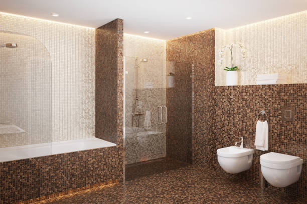 mozaika prysznic pokój - loft apartment bathroom mosaic tile zdjęcia i obrazy z banku zdjęć