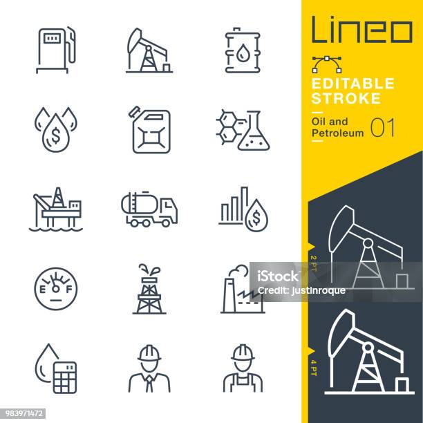 Lineo Modifiable Avc Pétrole Et Ligne Dicônes Vecteurs libres de droits et plus d'images vectorielles de Icône - Icône, Huile moteur, Essence