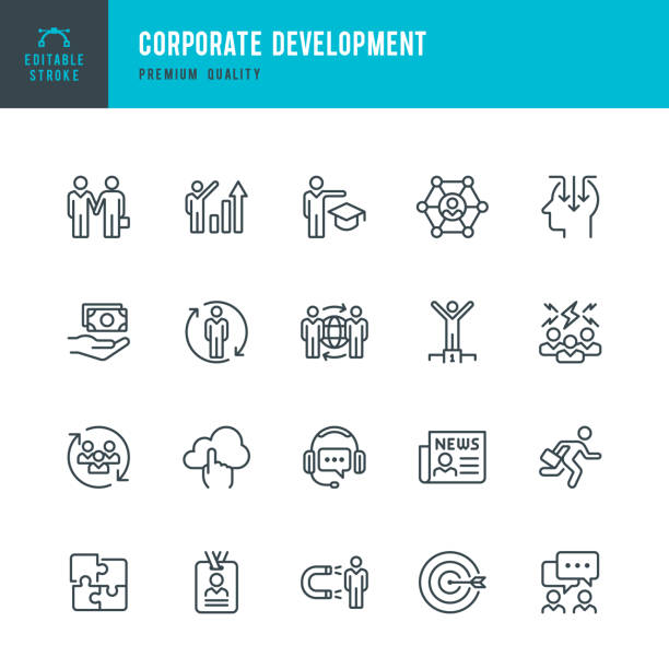 Corporate Development - set of line vector icons Set of Corporate Development thin line vector icons. growth occupation business support stock illustrations