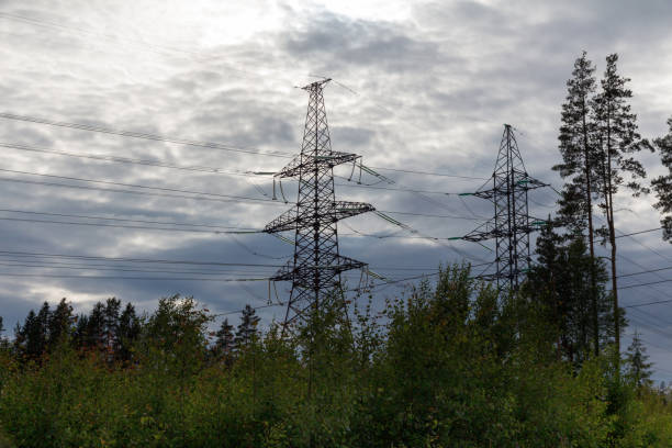 istock High-voltage power line in a forest against a cloudy sky background 983979364