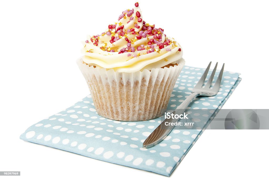 Cupcake with Red Sprinkles on a Napkin  Baked Stock Photo