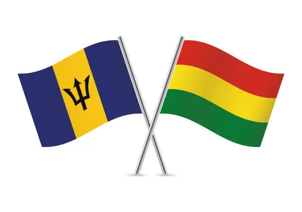 Vector illustration of Barbados and Bolivia flags. Vector illustration.