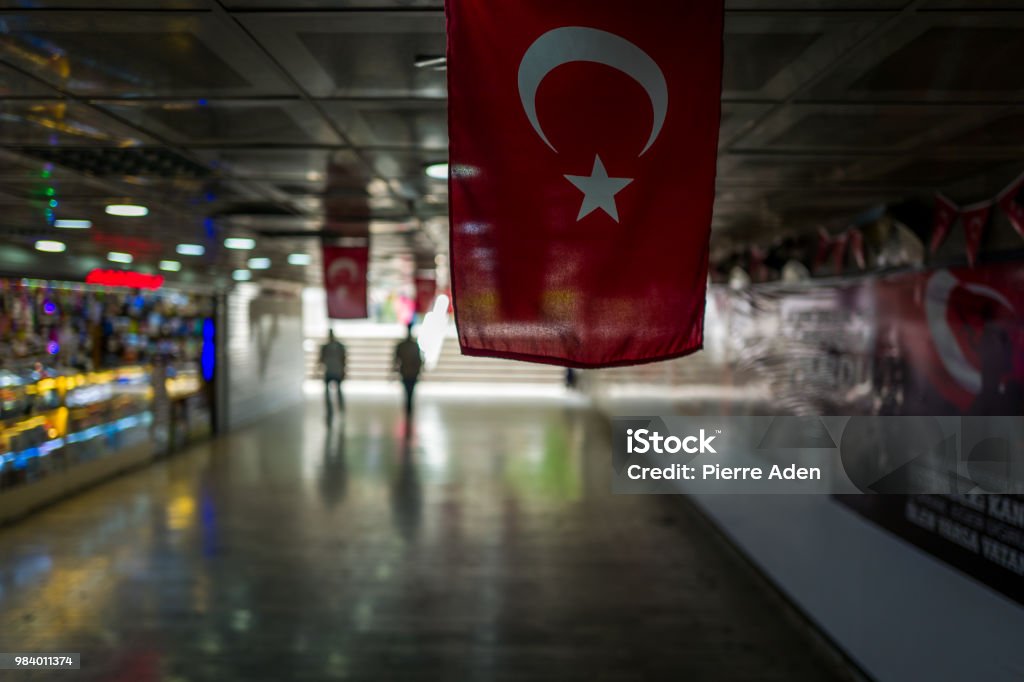 The Turkish flag in aunderground passage in Istanbul, Turkey Convention Center Stock Photo