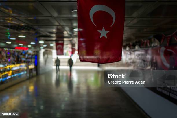 The Turkish Flag In Aunderground Passage In Istanbul Turkey Stock Photo - Download Image Now