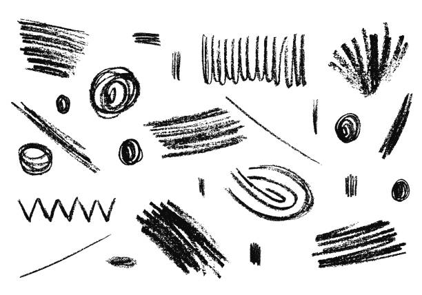 illustrations, cliparts, dessins animés et icônes de main sur texture de crayon grunge. ensemble d’éléments vectoriels à charbon. - crayon pastel illustrations