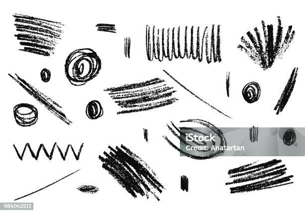 Tangan Digambar Tekstur Pensil Grunge Sekumpulan Elemen Arang Vektor Ilustrasi Stok - Unduh Gambar Sekarang