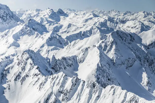 This image shows the size and shape of the Alps covered in snow