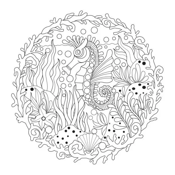 Vector illustration of Hand drawn illustration of seahorse in abstract style