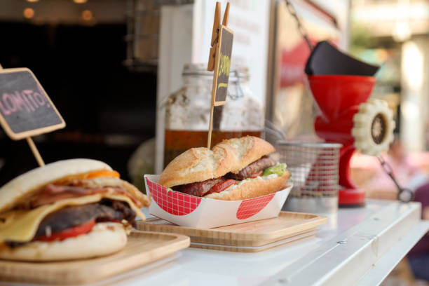 istock Food truck bar couter with burger 984071440