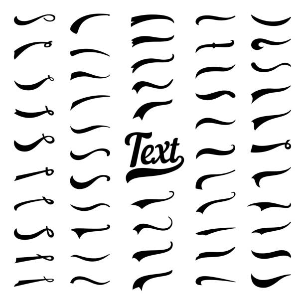 Typography tails shape for football or athletics baseball sport team sign. Texting letters tail for lettering or logo design vector set Typography tails shape for football or athletics sport team sign text. Texting letters tail for lettering or old baseball varsity sport logo design black vector retro line typography isolated icon set vintage sports stock illustrations
