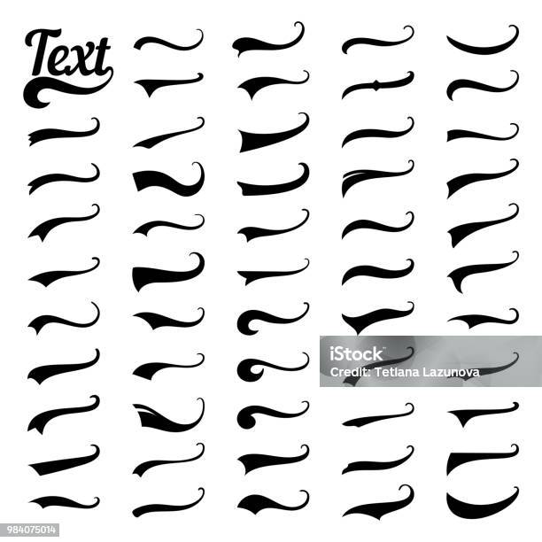 Sporty Swirling Tail Football And Baseball Typography Swashes Swirled Plume Curly Tails For Retro Style Text Vector Set Stock Illustration - Download Image Now