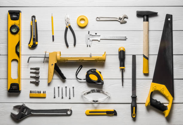 istock The layout of tools on white wooden 984078870