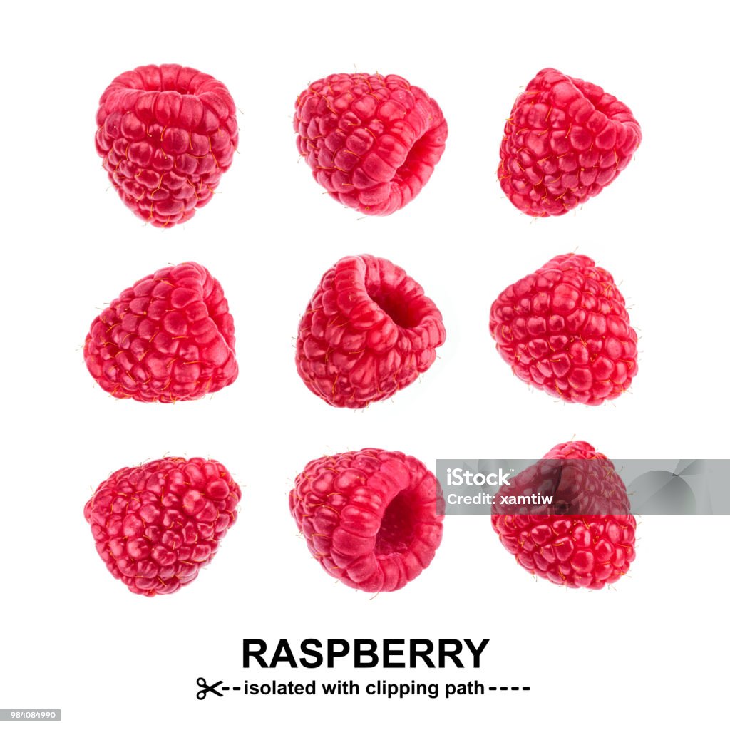 Collection framboise. Framboises isolés sur fond blanc avec un tracé de détourage. Seamless Pattern - Photo de Framboise libre de droits