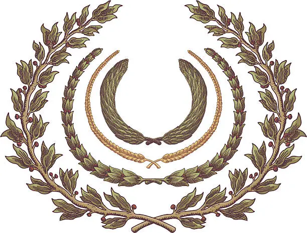 Vector illustration of Four detailed laurels