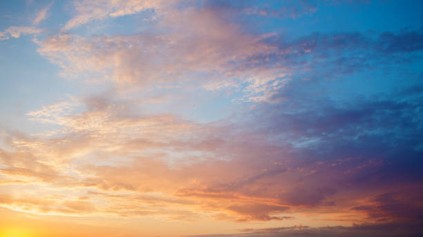 istock Beautiful clouds in the sky. Sunset. Gradient of blue and pink 984098324