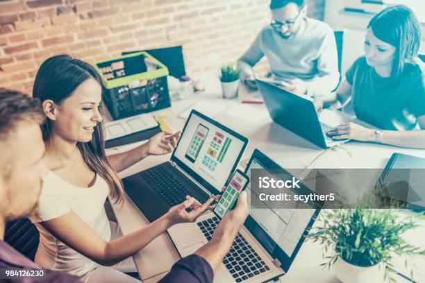 Designers Drawing Website Ux App Development Stock Photo - Download Image Now - Design, Web Page, Plan - Document