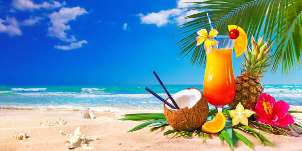 istock Exotic cocktails served on the beach 984129970