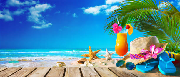 istock Straw hat and sunglasses on beach 984129980