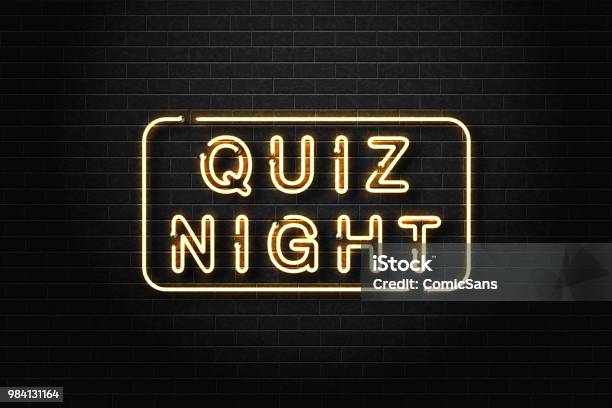 Vetores de Vector Realista Isolado De Néon Do Logotipo De Noite Quiz Para Decoração E Cobertura Sobre O Fundo Da Parede e mais imagens de Noite de quiz