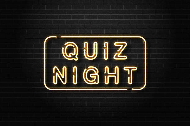 Vector realistic isolated neon sign of Quiz Night logo for decoration and covering on the wall background. Vector realistic isolated neon sign of Quiz Night logo for decoration and covering on the wall background. quiz night stock illustrations