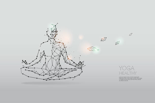 ilustrações de stock, clip art, desenhos animados e ícones de the particles, polygonal, geometric art - yoga - balance health well being background white