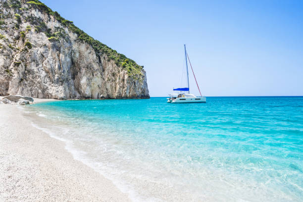 istock Beautiful lagoon and beach with sailing boat in Greece 984139596
