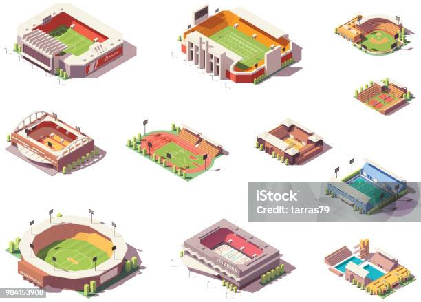 Vector Isometric Stadiums Set Stock Illustration - Download Image Now - Stadium, Isometric Projection, Soccer