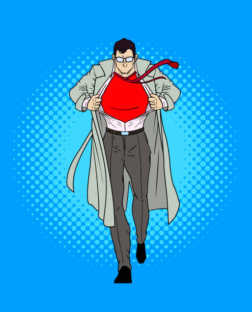wektor retro komiks styl superhero transformacja - art coat full length stock illustrations