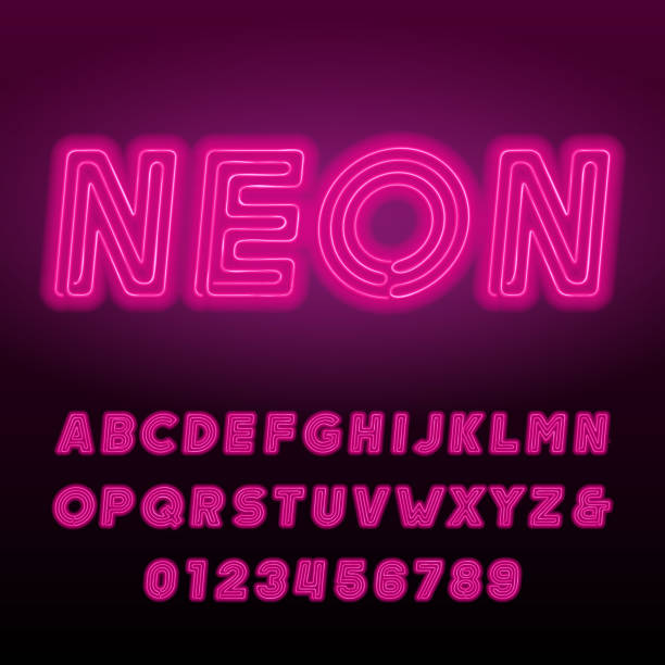 istock Pink neon tube alphabet font. Neon color bold oblique letters. 984168842