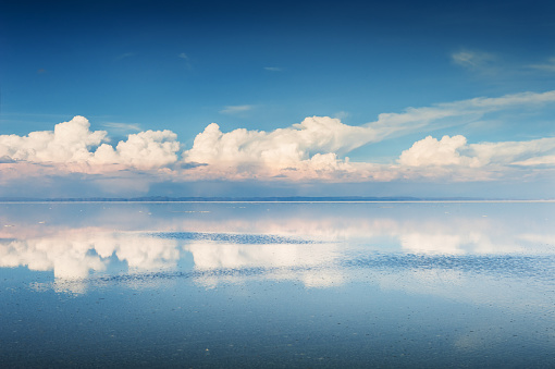 Mirror surface on the Salar de Uyuni salt flat, Altiplano, Bolivia