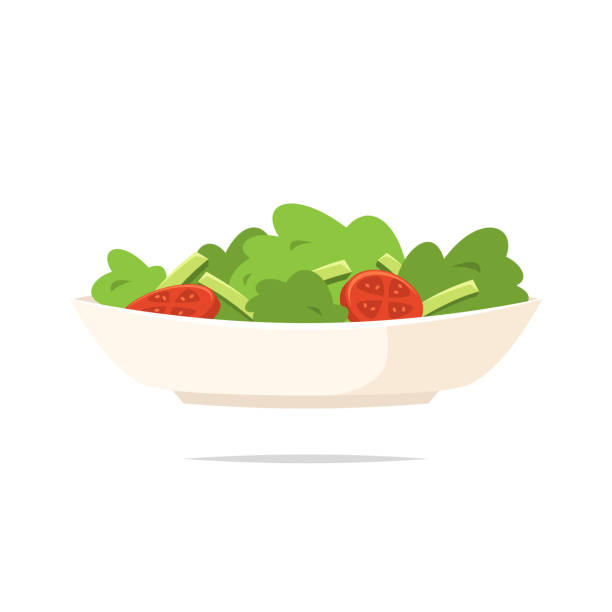 ilustraciones, imágenes clip art, dibujos animados e iconos de stock de vector icono de ensalada aislado - ensalada