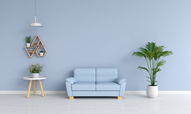 istock blue sofa in living room, 3D rendering 984192250