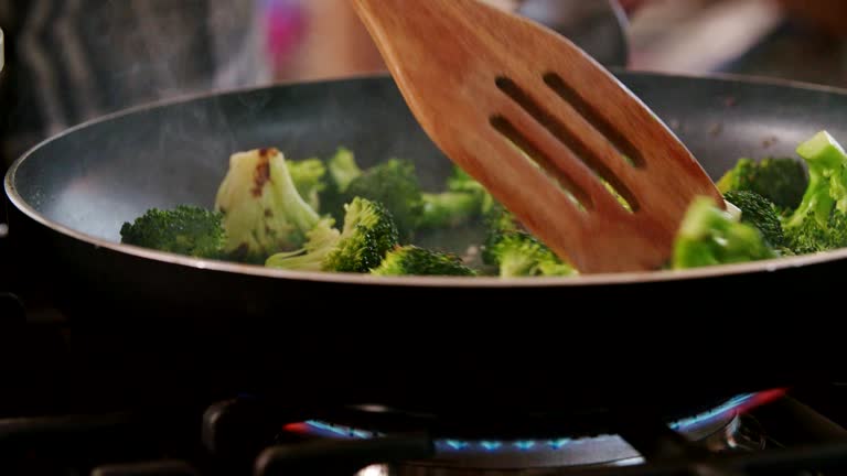 Roasting Broccoli in a Pan for a Bulgur Dish