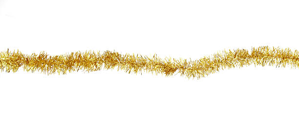 christmas decoration tinsel ornament new year christmas gold decoration hanging  on white background with clipping path tinsel stock pictures, royalty-free photos & images