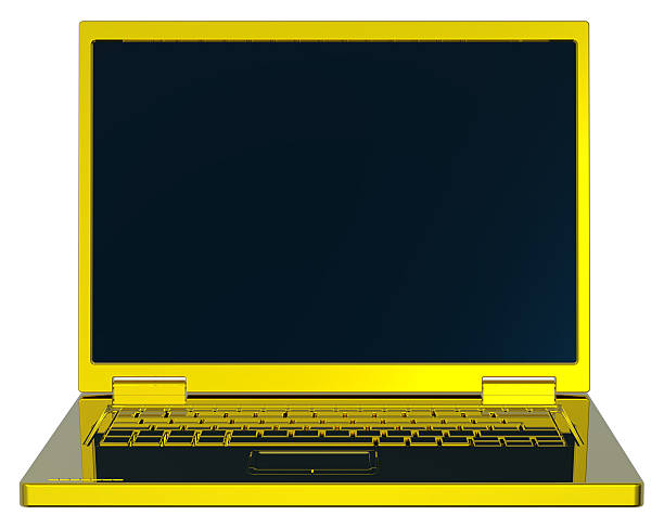 istock Shiny gold laptop isolated on white. 98424035