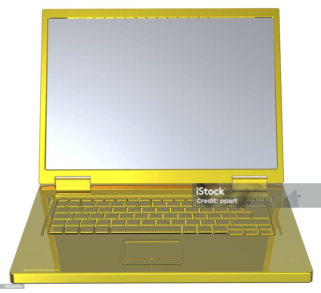 Shiny gold laptop isolated on white.  Blank Stock Photo