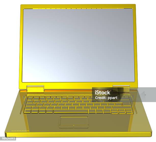 Shiny Gold Laptop Isolated On White Stock Photo - Download Image Now - Blank, Clipping Path, Color Image