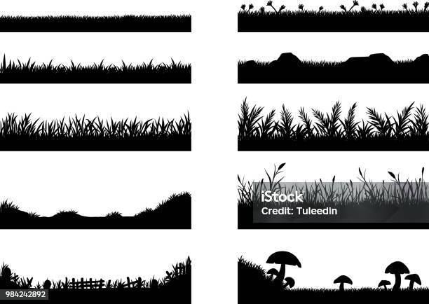 Set Of Grass Vector On White Background Stock Illustration - Download Image Now - Grass, In Silhouette, Vector