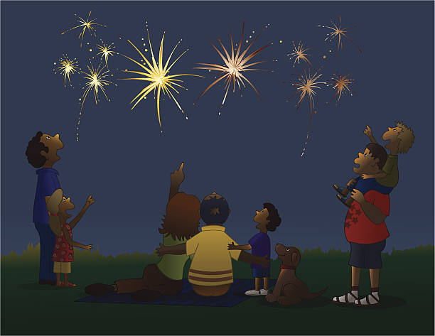 oglądać ogni sztucznych - family 4th of july stock illustrations