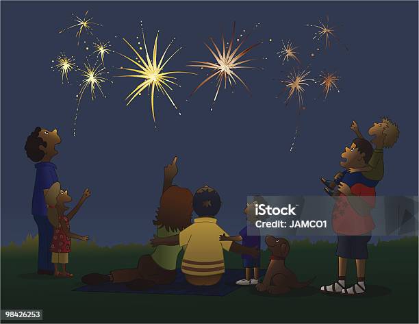 Vetores de Observar Os Fogos De Artifício e mais imagens de 4 de Julho - 4 de Julho, Fogos de artifício - Evento de entretenimento, Cão