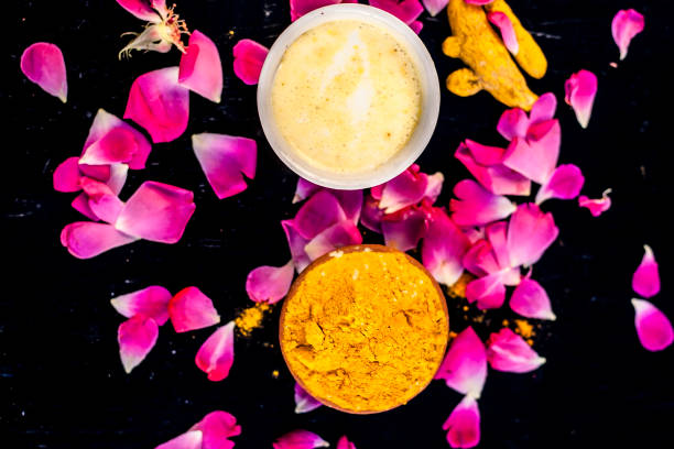 istock Haldi ubtan with all its ingredients i.e. milk and gram flour with rose petals helps to remove the black heads and skin problems like pimples and wrinkles 984262592