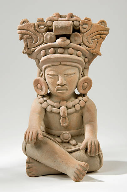 Mayan Clay Sculpture Mayan King from the Classic Period, with a great headdress, (c. 250–900 AD) Chiapas, Mexico aztec civilization photos stock pictures, royalty-free photos & images