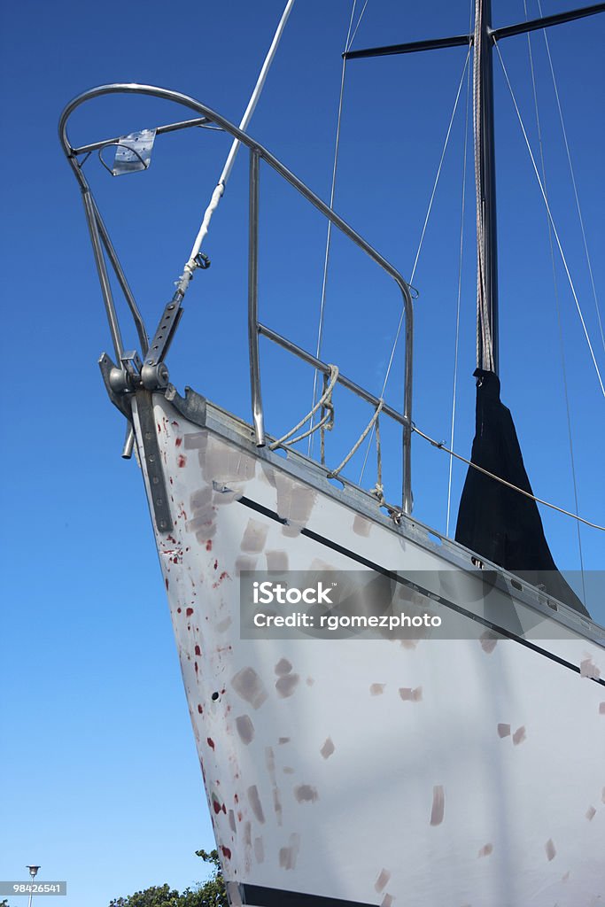 Ship's bow under repairing  Blue Stock Photo