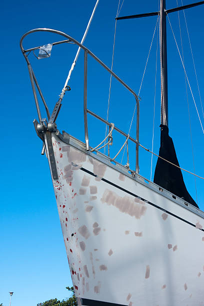 Ship's bow under repairing stock photo