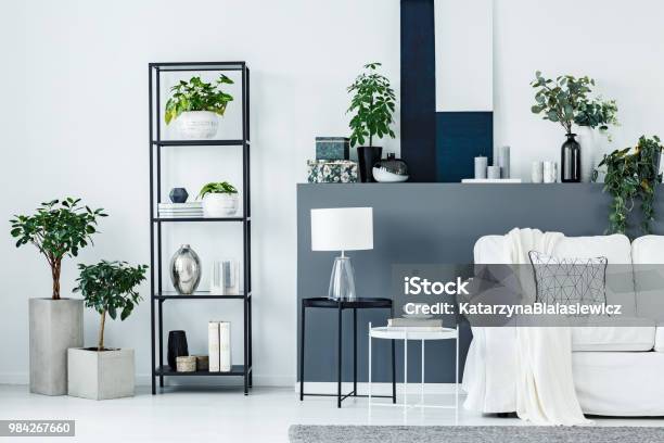Two Metal End Tables Stock Photo - Download Image Now - Living Room, Navy, Domestic Room