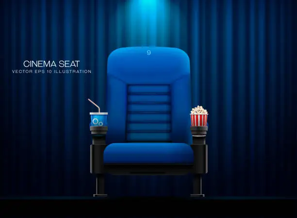 Vector illustration of Cinema seat.Theater seat on curtain with spotlight background