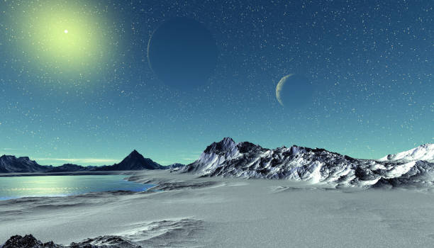 istock Alien Planet. Mountain and  water. 3D rendering 984286060