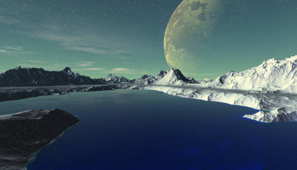 istock Alien Planet. Mountain and  water. 3D rendering 984288812