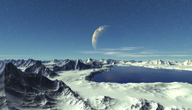 istock Alien Planet. Mountain and  water. 3D rendering 984289398