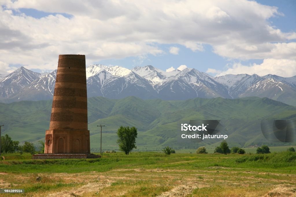 The Burana Tower in the Chuy Valley at northern  of the country's capital Bishkek, Kyrgyzstan Bishkek Stock Photo